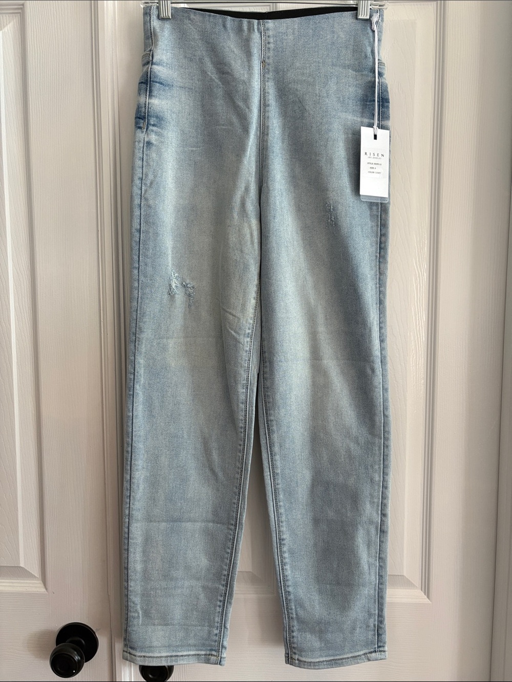 Risen Jeans high Rise pull-on boyfriend light blue denim relaxed straight leg